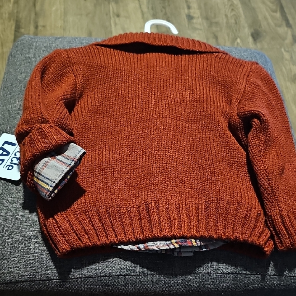 NWT Little Lad Cardigan Set Tie Rust Color Plaid Blue Pants 12 Months Toddler - Picture 7 of 7